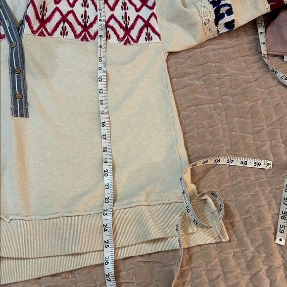 Anthropologie Pilcro Button Front Pullover Hooded Printed Cream sweatshirt - Picture 6 of 8